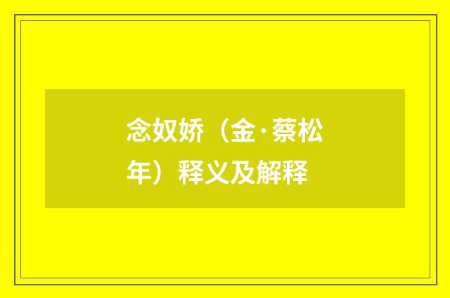 念奴娇（金·蔡松年）释义及解释