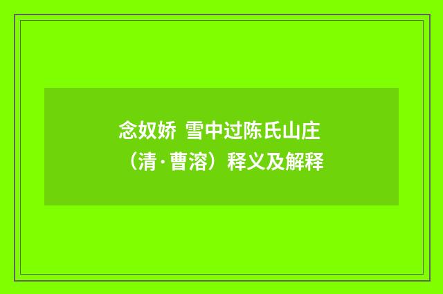 念奴娇 雪中过陈氏山庄（清·曹溶）释义及解释