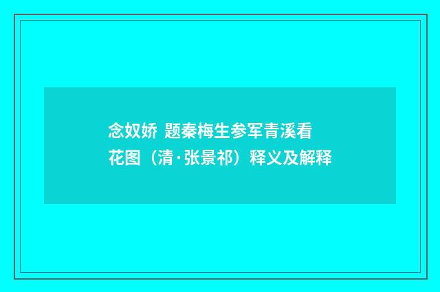 念奴娇 题秦梅生参军青溪看花图（清·张景祁）释义及解释