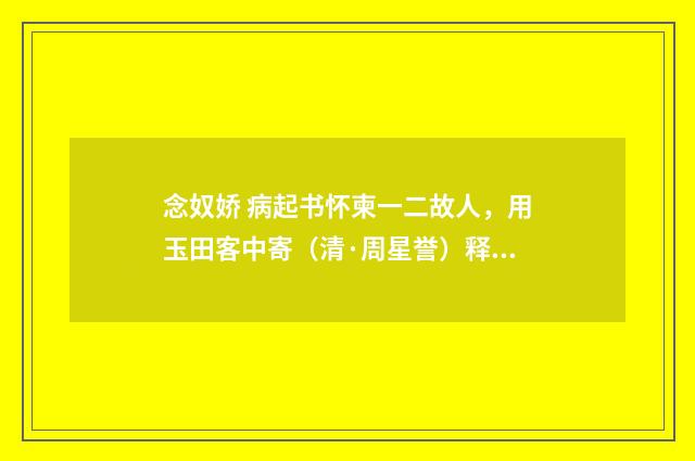 念奴娇 病起书怀柬一二故人，用玉田客中寄（清·周星誉）释义及解释
