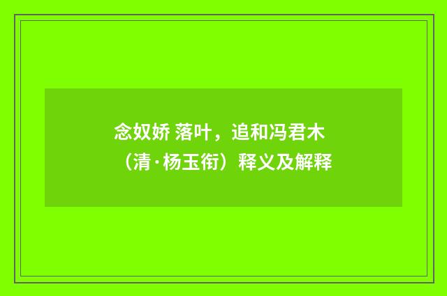 念奴娇 落叶，追和冯君木（清·杨玉衔）释义及解释