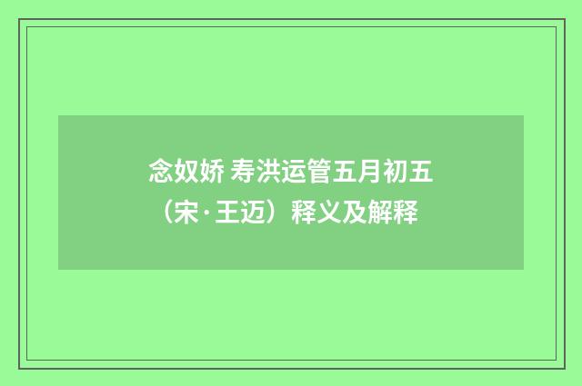 念奴娇 寿洪运管五月初五（宋·王迈）释义及解释