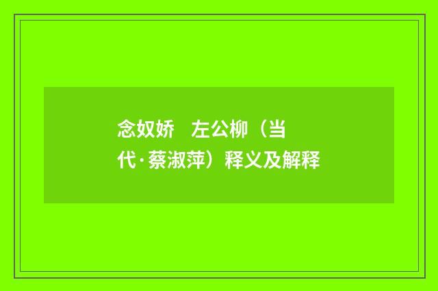 念奴娇 左公柳（当代·蔡淑萍）释义及解释