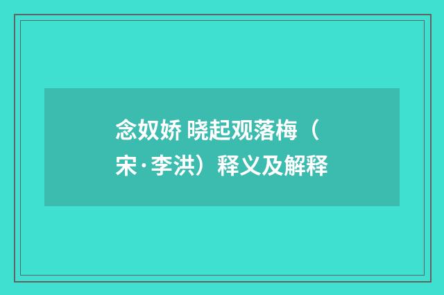 念奴娇 晓起观落梅（宋·李洪）释义及解释