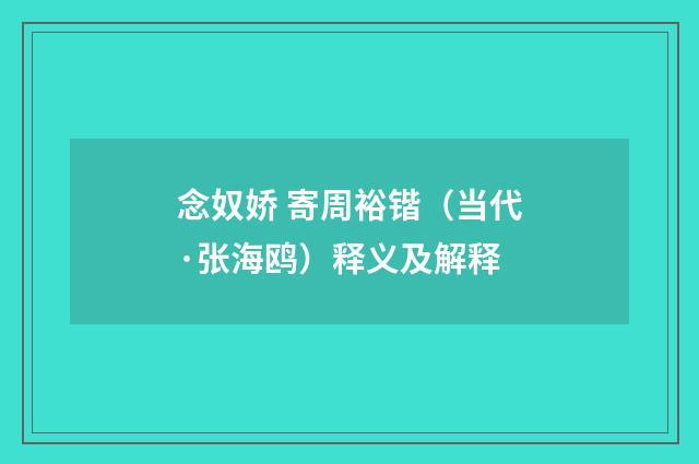念奴娇 寄周裕锴（当代·张海鸥）释义及解释