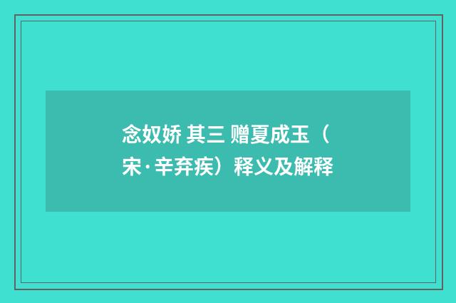 念奴娇 其三 赠夏成玉（宋·辛弃疾）释义及解释