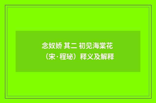 念奴娇 其二 初见海棠花（宋·程珌）释义及解释