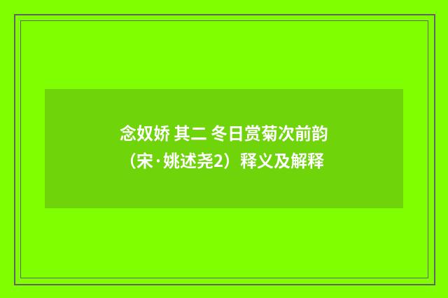 念奴娇 其二 冬日赏菊次前韵（宋·姚述尧2）释义及解释