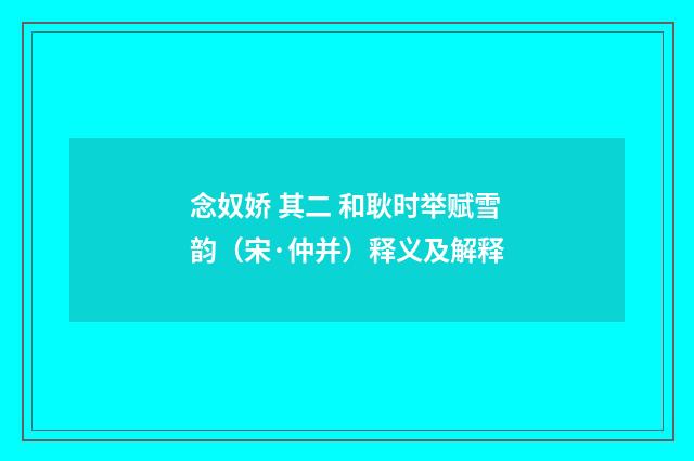 念奴娇 其二 和耿时举赋雪韵（宋·仲并）释义及解释