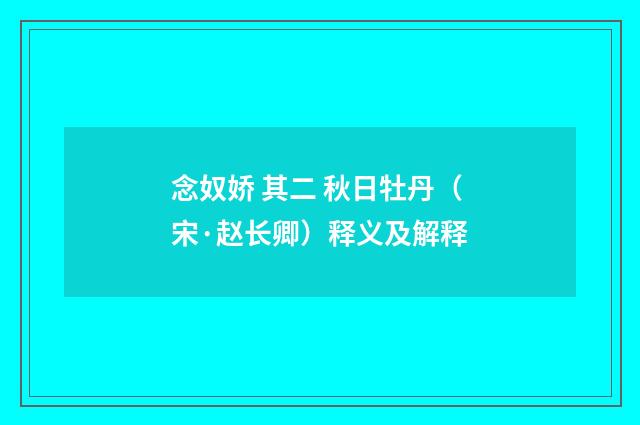 念奴娇 其二 秋日牡丹（宋·赵长卿）释义及解释