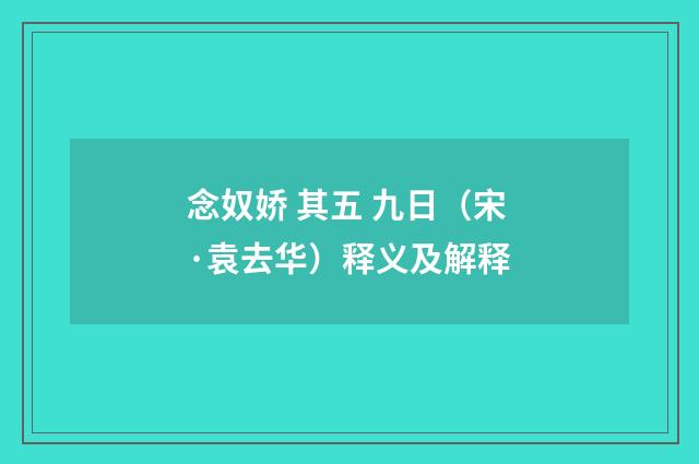 念奴娇 其五 九日（宋·袁去华）释义及解释