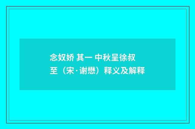 念奴娇 其一 中秋呈徐叔至（宋·谢懋）释义及解释