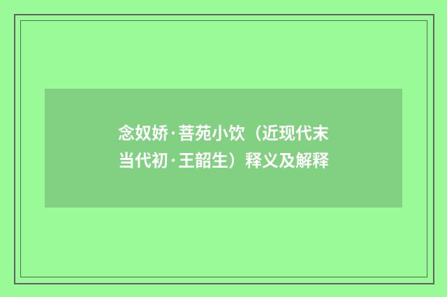 念奴娇·菩苑小饮（近现代末当代初·王韶生）释义及解释