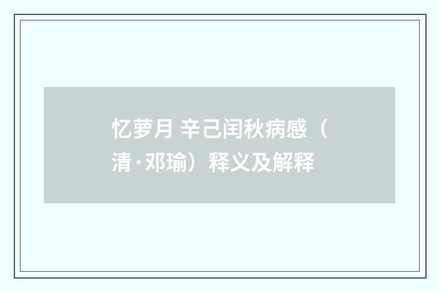 忆萝月 辛己闰秋病感（清·邓瑜）释义及解释