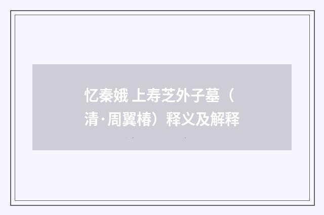 忆秦娥 上寿芝外子墓（清·周翼椿）释义及解释