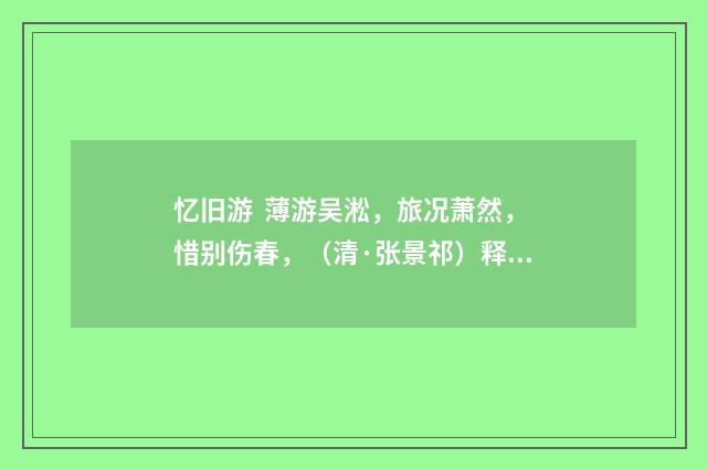 忆旧游 薄游吴淞，旅况萧然，惜别伤春，（清·张景祁）释义及解释