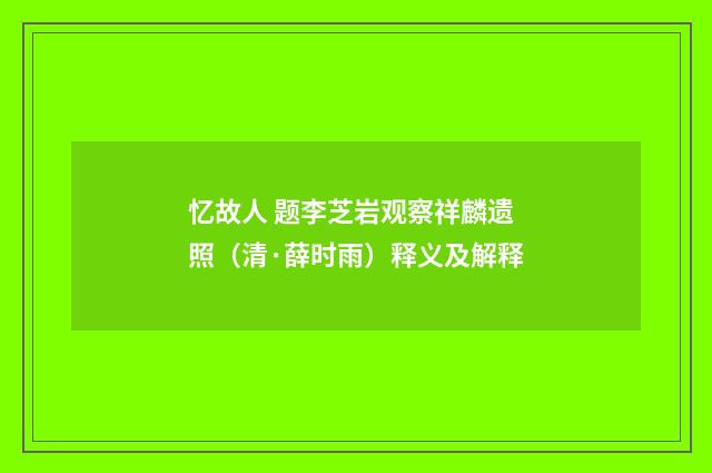 忆故人 题李芝岩观察祥麟遗照（清·薛时雨）释义及解释