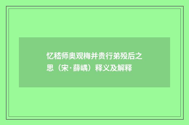 忆嵇师奥观梅并贵行弟殁后之思（宋·薛嵎）释义及解释