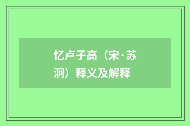 忆卢子高（宋·苏泂）释义及解释