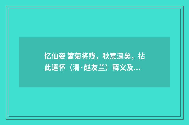 忆仙姿 篱菊将残，秋意深矣，拈此遣怀（清·赵友兰）释义及解释