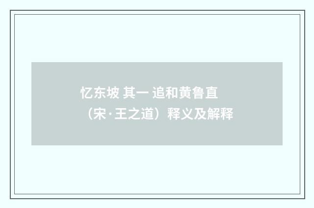 忆东坡 其一 追和黄鲁直（宋·王之道）释义及解释