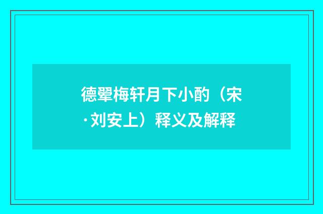 德翚梅轩月下小酌（宋·刘安上）释义及解释