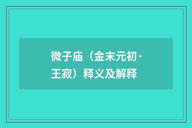 微子庙（金末元初·王寂）释义及解释