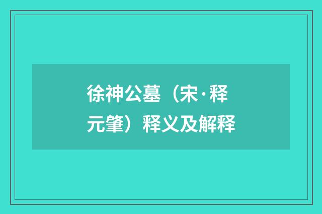 徐神公墓（宋·释元肇）释义及解释