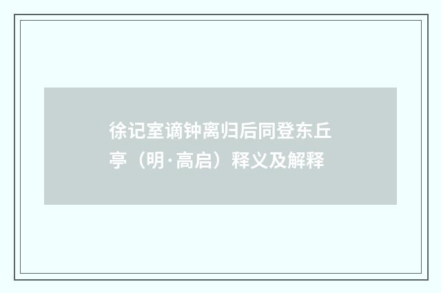 徐记室谪钟离归后同登东丘亭（明·高启）释义及解释