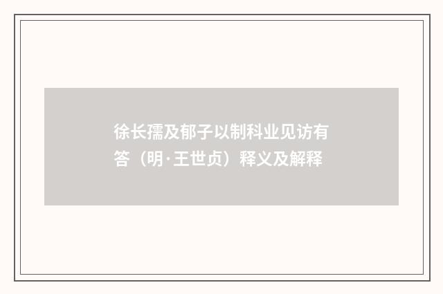 徐长孺及郁子以制科业见访有答（明·王世贞）释义及解释