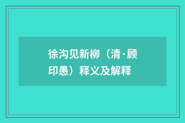 徐沟见新柳（清·顾印愚）释义及解释