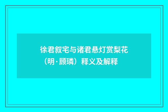 徐君叙宅与诸君悬灯赏梨花（明·顾璘）释义及解释