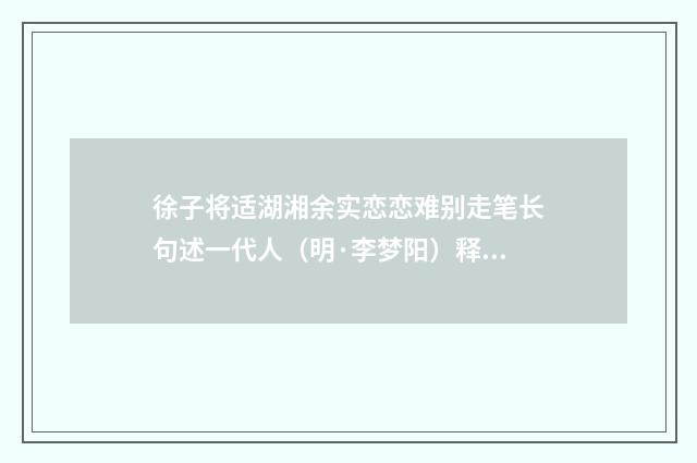 徐子将适湖湘余实恋恋难别走笔长句述一代人（明·李梦阳）释义及解释