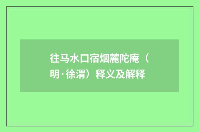 往马水口宿烟麓陀庵（明·徐渭）释义及解释