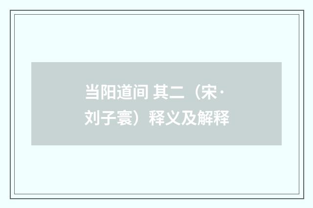 当阳道间 其二（宋·刘子寰）释义及解释