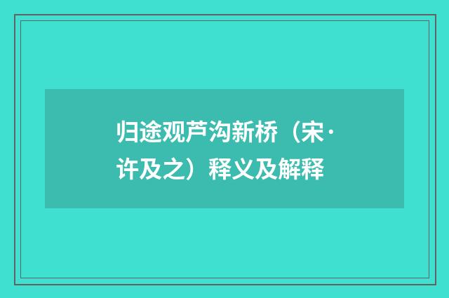 归途观芦沟新桥（宋·许及之）释义及解释
