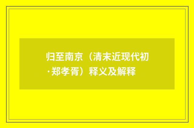 归至南京（清末近现代初·郑孝胥）释义及解释