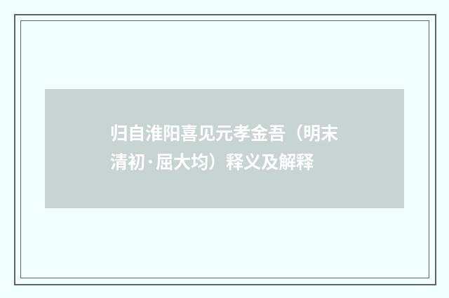 归自淮阳喜见元孝金吾（明末清初·屈大均）释义及解释