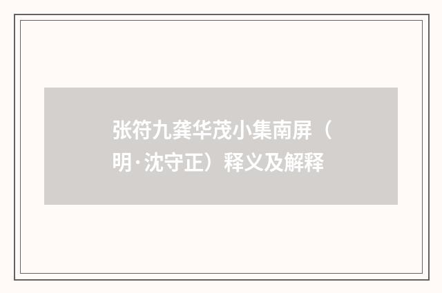 张符九龚华茂小集南屏（明·沈守正）释义及解释
