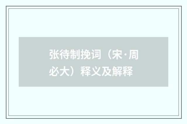 张待制挽词（宋·周必大）释义及解释