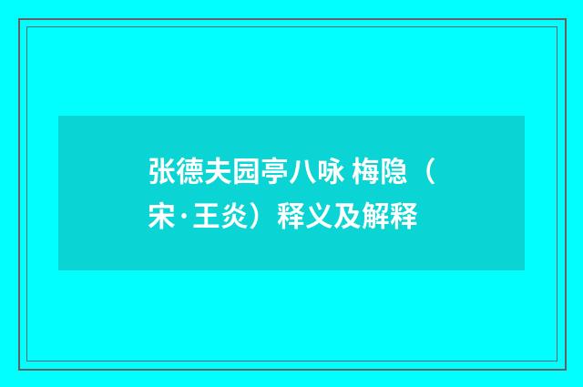 张德夫园亭八咏 梅隐（宋·王炎）释义及解释