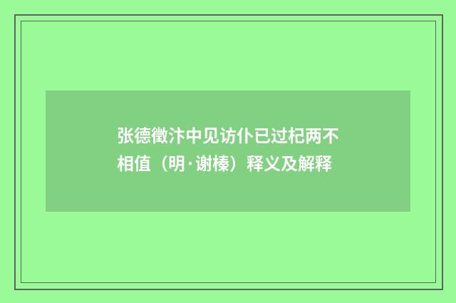张德徵汴中见访仆已过杞两不相值（明·谢榛）释义及解释