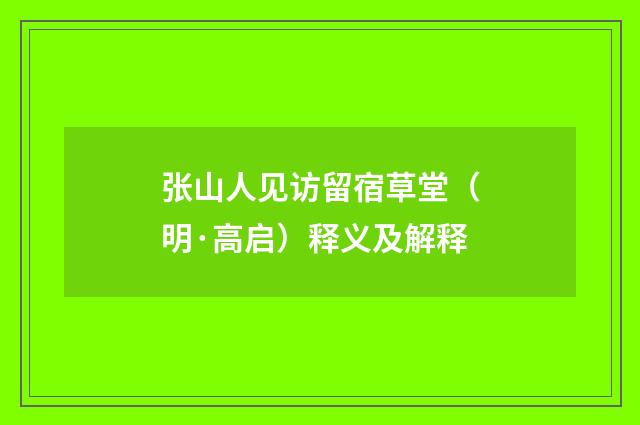张山人见访留宿草堂（明·高启）释义及解释