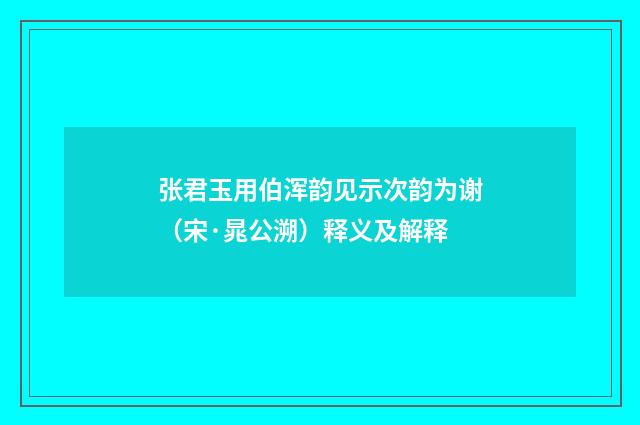 张君玉用伯浑韵见示次韵为谢（宋·晁公溯）释义及解释