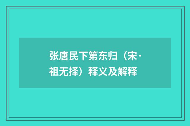 张唐民下第东归（宋·祖无择）释义及解释