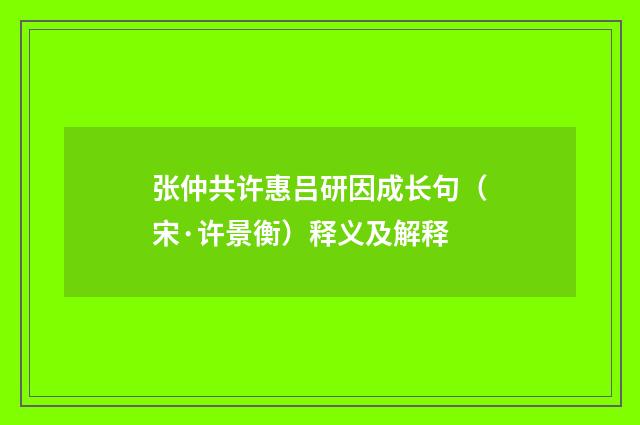 张仲共许惠吕研因成长句（宋·许景衡）释义及解释
