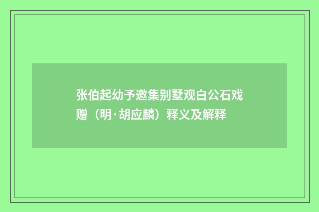 张伯起幼予邀集别墅观白公石戏赠（明·胡应麟）释义及解释