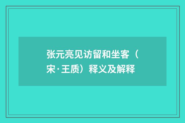 张元亮见访留和坐客（宋·王质）释义及解释