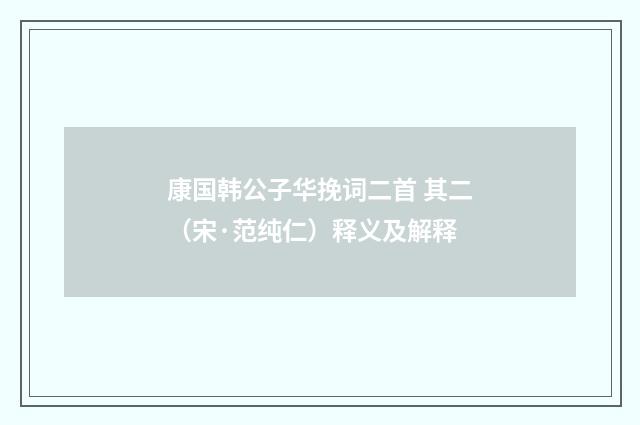康国韩公子华挽词二首 其二（宋·范纯仁）释义及解释