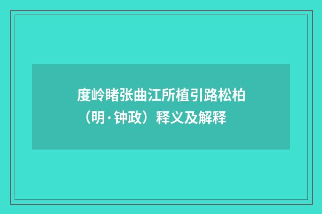 度岭睹张曲江所植引路松柏（明·钟政）释义及解释